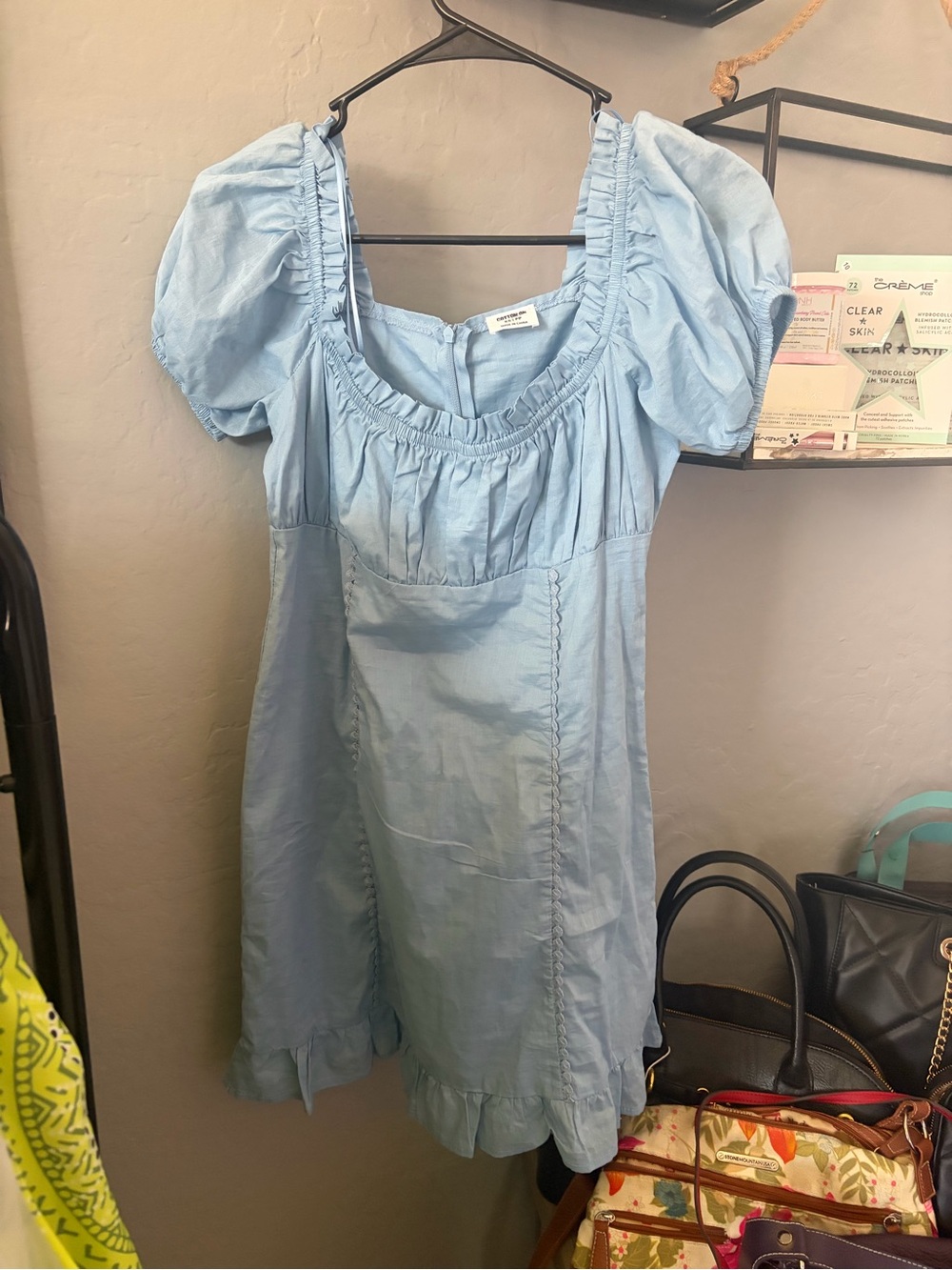 Cotton On Pale Blue Ruffle-Trim Mini Dress